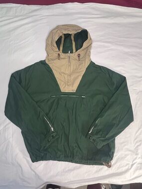 J Crew Always Jacket Mens Large Vintage Green Hooded Anorak Oarsman Pullover